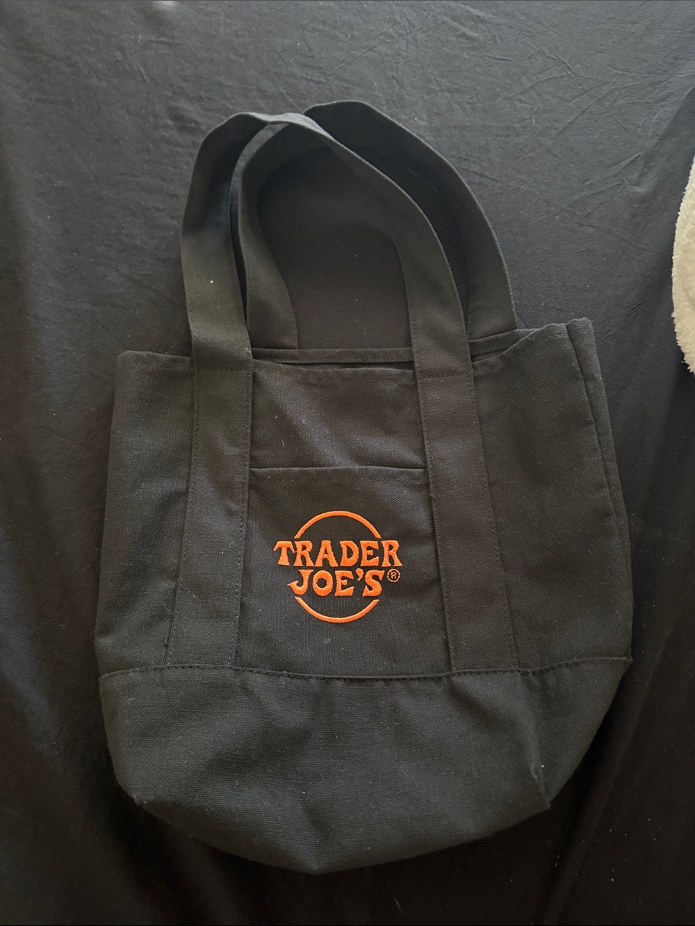Trader Joe's Black Canvas Duffel Tote with Orange Logo